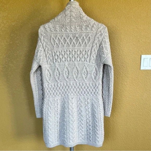 Inis Crafts Merino Wool Long Full-Zip Tunic Cardigan Sweater Beige - Picture 4 of 12